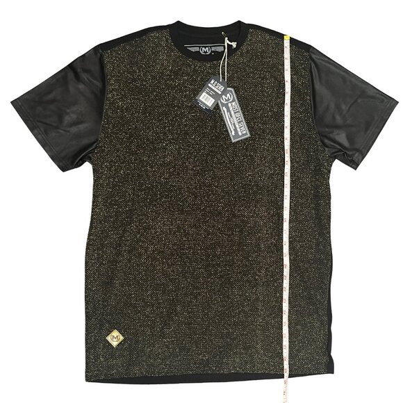 NWT MO7 Men's Modern Metallic Knit Tee Faux Leather Sleeves Night Out Size Large - Picture 8 of 10